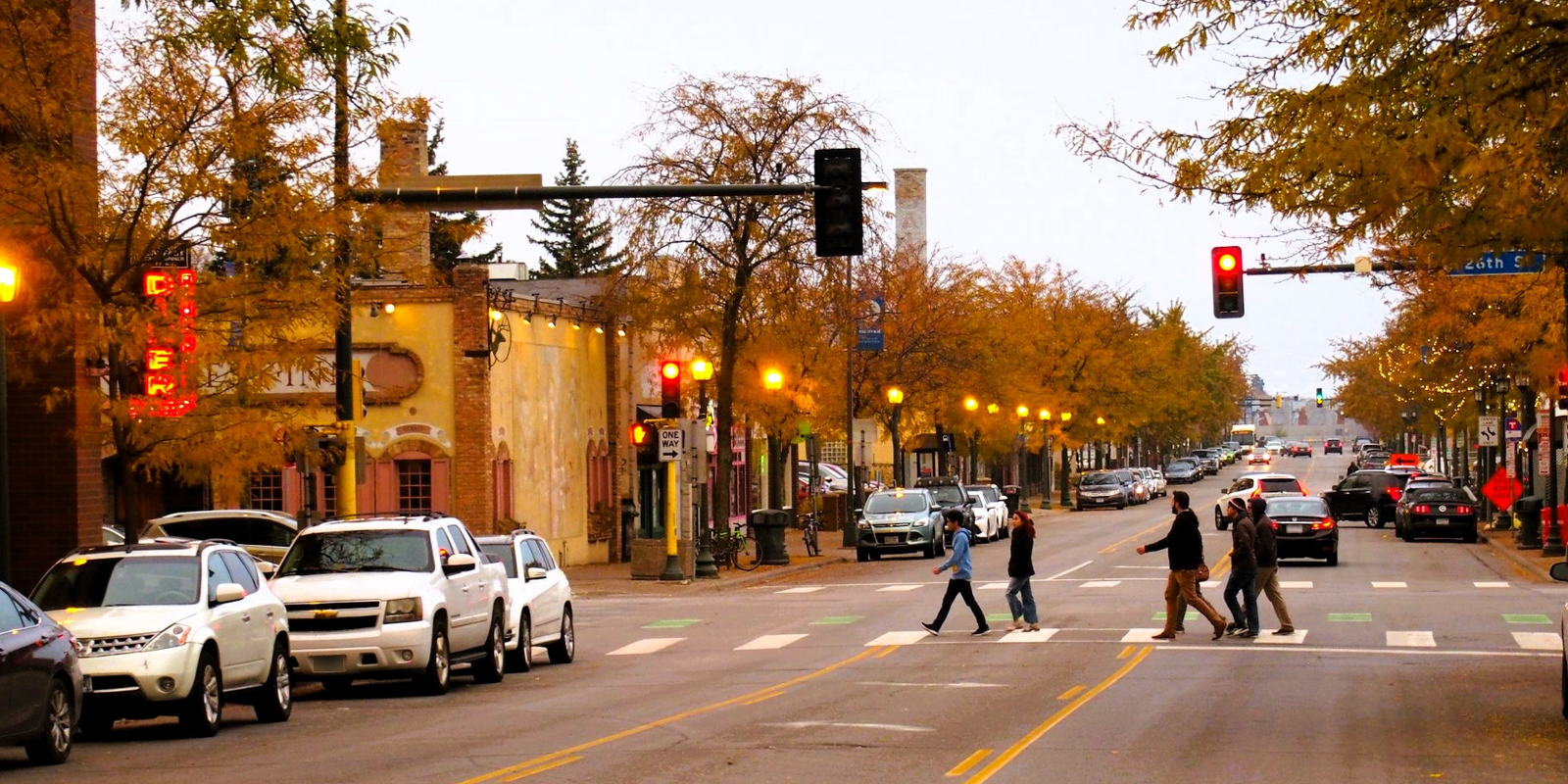 People crossing around 26th street in Minneapolis