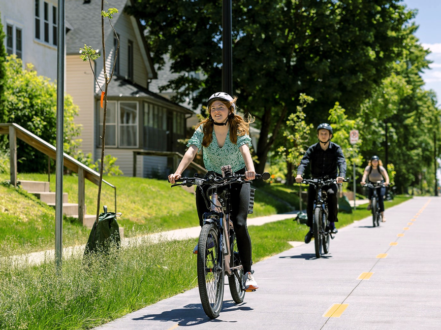 Bicyclists on a street.