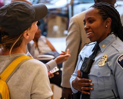 Police Commander talking with community member