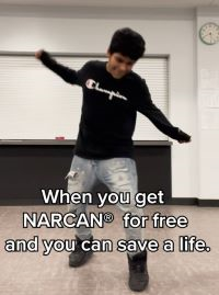 Student dancing. Text at the bottom of the image says 