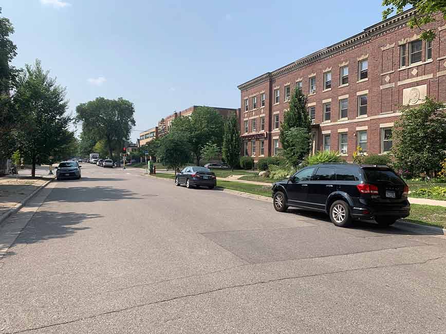 street view with brick building 