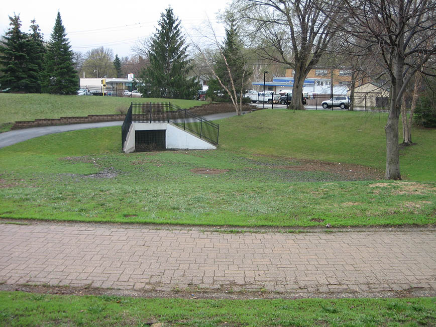 A green space pond with no water