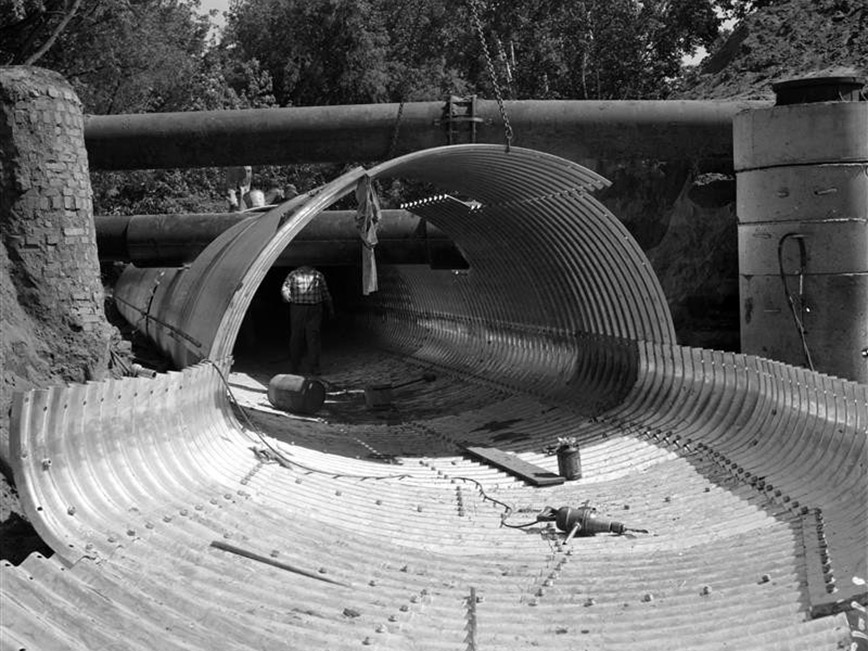 Sewer installation in progress.
