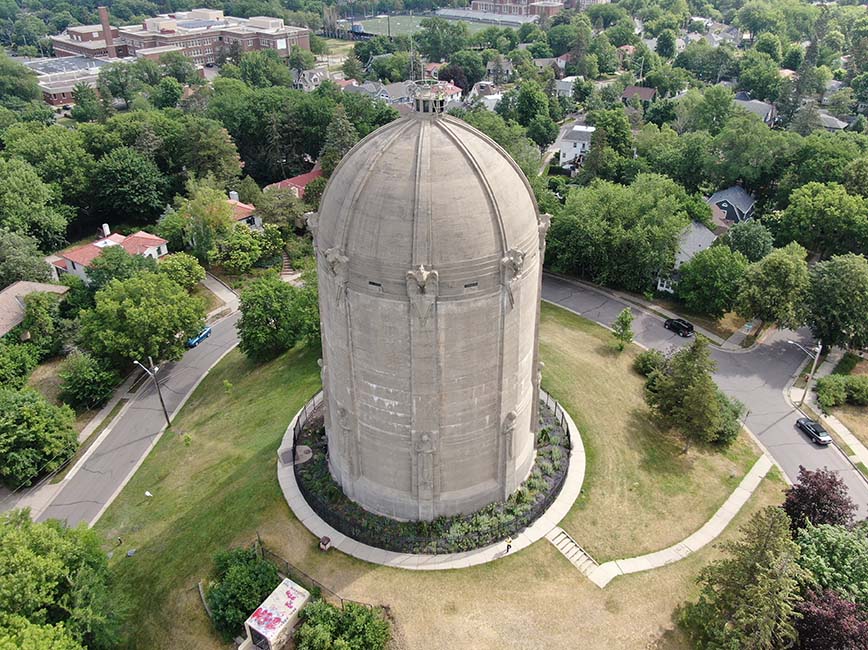 Aerial view of Washburn Water Tower.