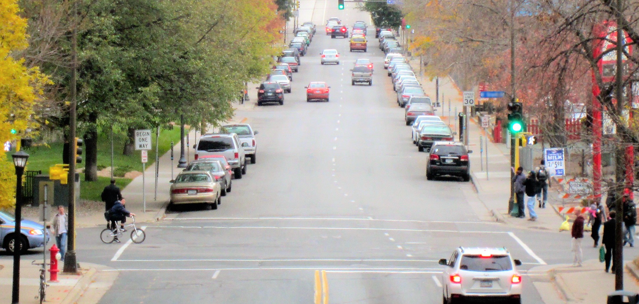 cars and pedestrians W grant Mpls