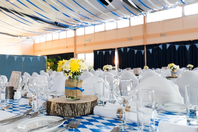 Tables under a tent