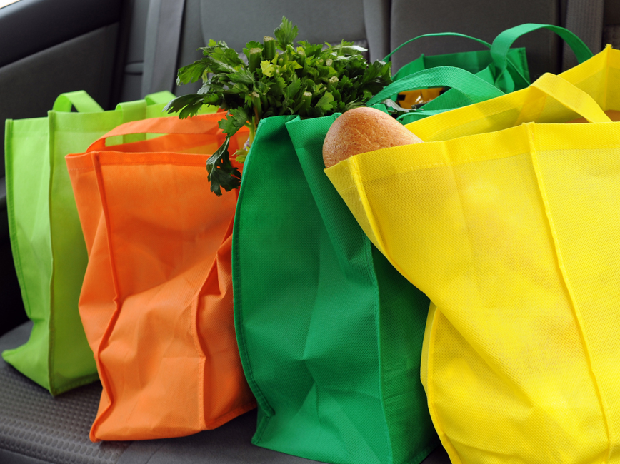 Reusable shopping bags in a car