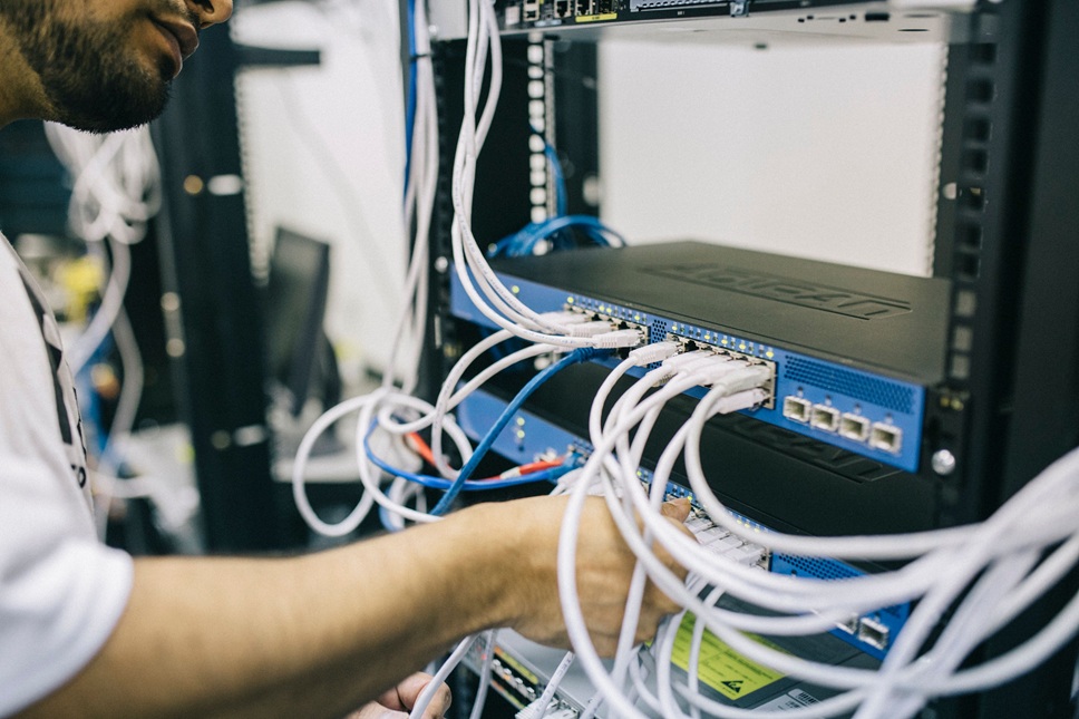 Person working in a data center